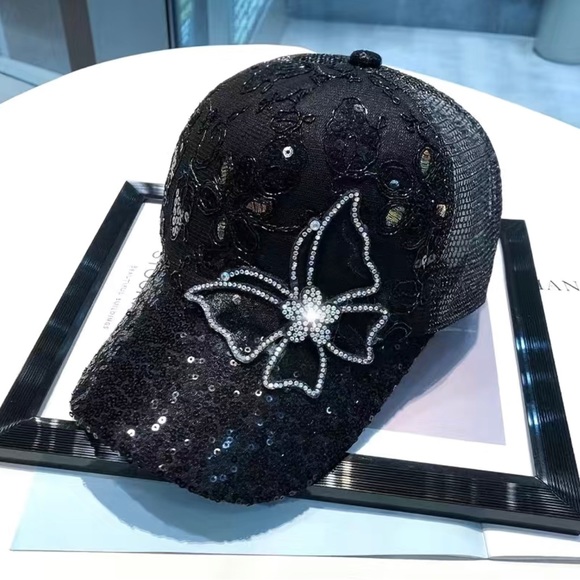 Hip hop fitted tracker cap, rhinestone butterfly SnapBack cap - Picture 3 of 3
